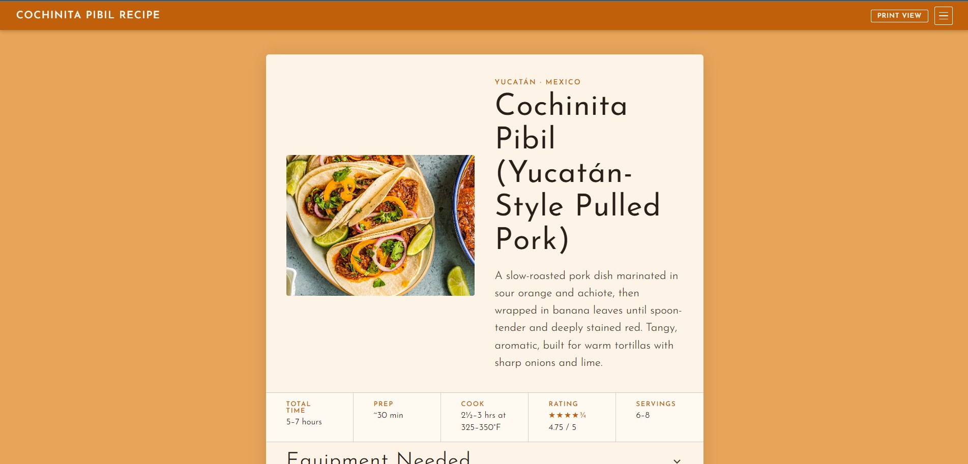 Cochinita Pibil recipe page preview